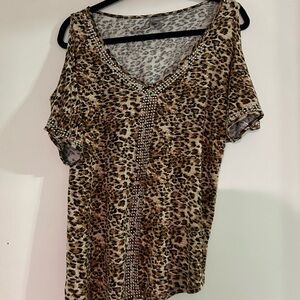 Elegant Leopard Print Cold Shoulder Blouse
